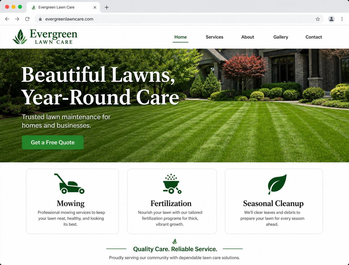 Sample website design for a lawn care business