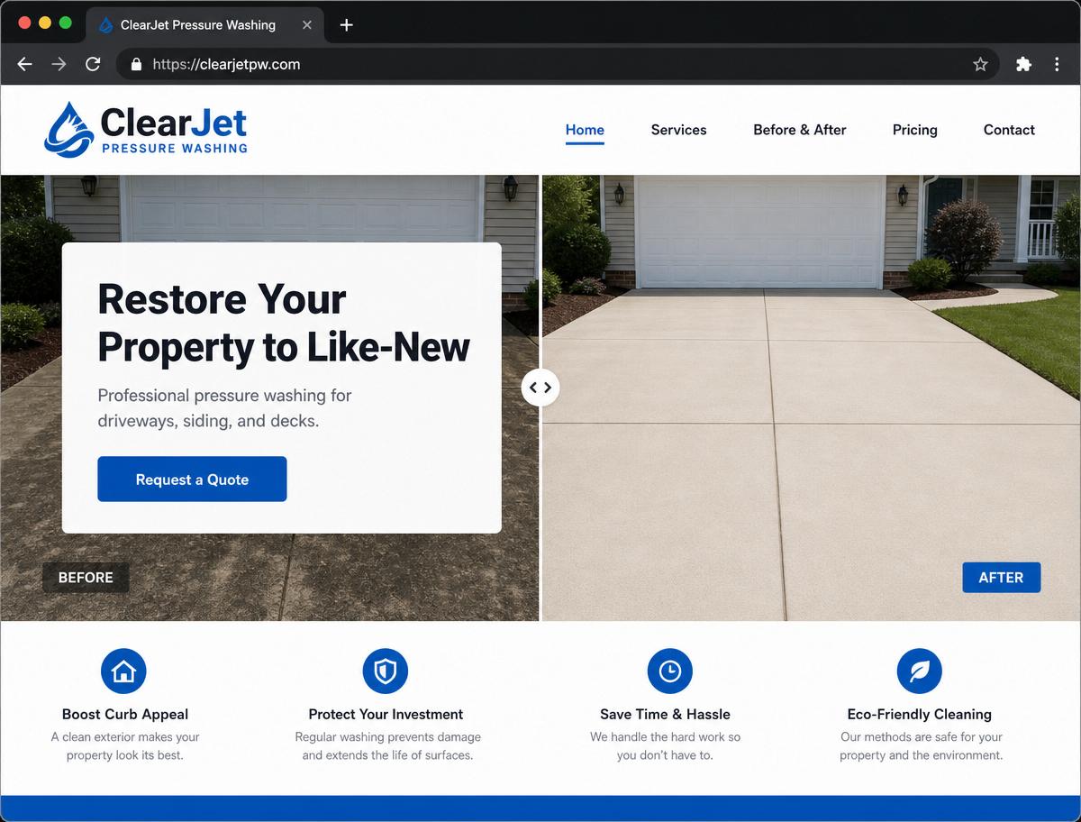 Sample website design for a pressure washing business
