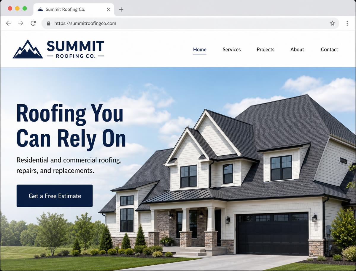 Sample website design for a roofing contractor business