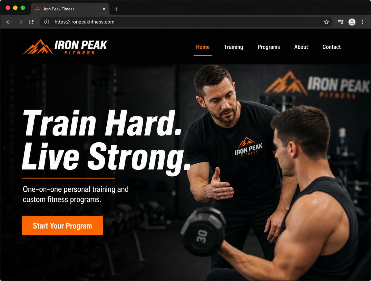 Sample website design for a personal trainer business